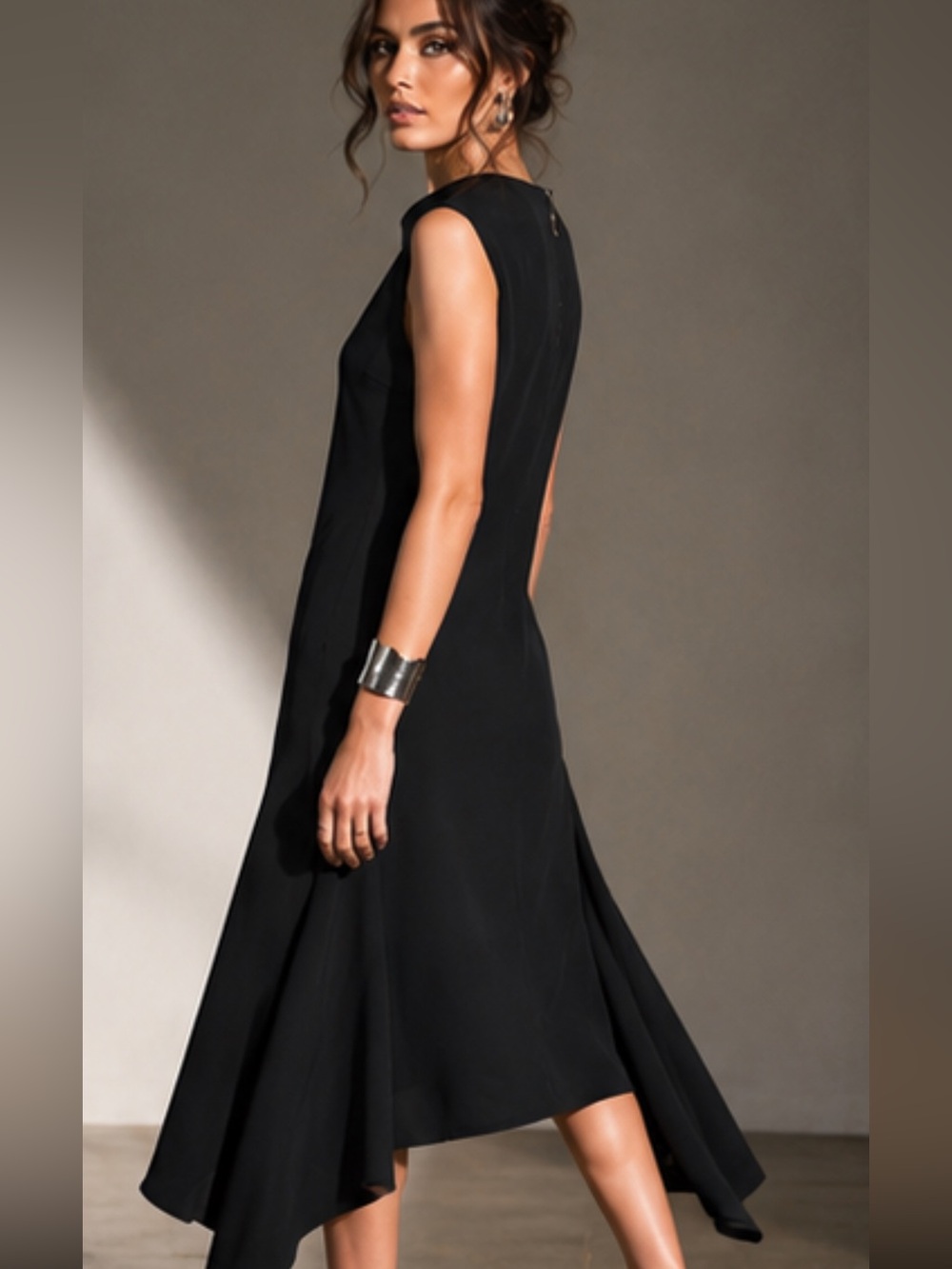 Topshop Black Asymmetrical Midi Dress ruffle witchy whimsy goth cocktail 2